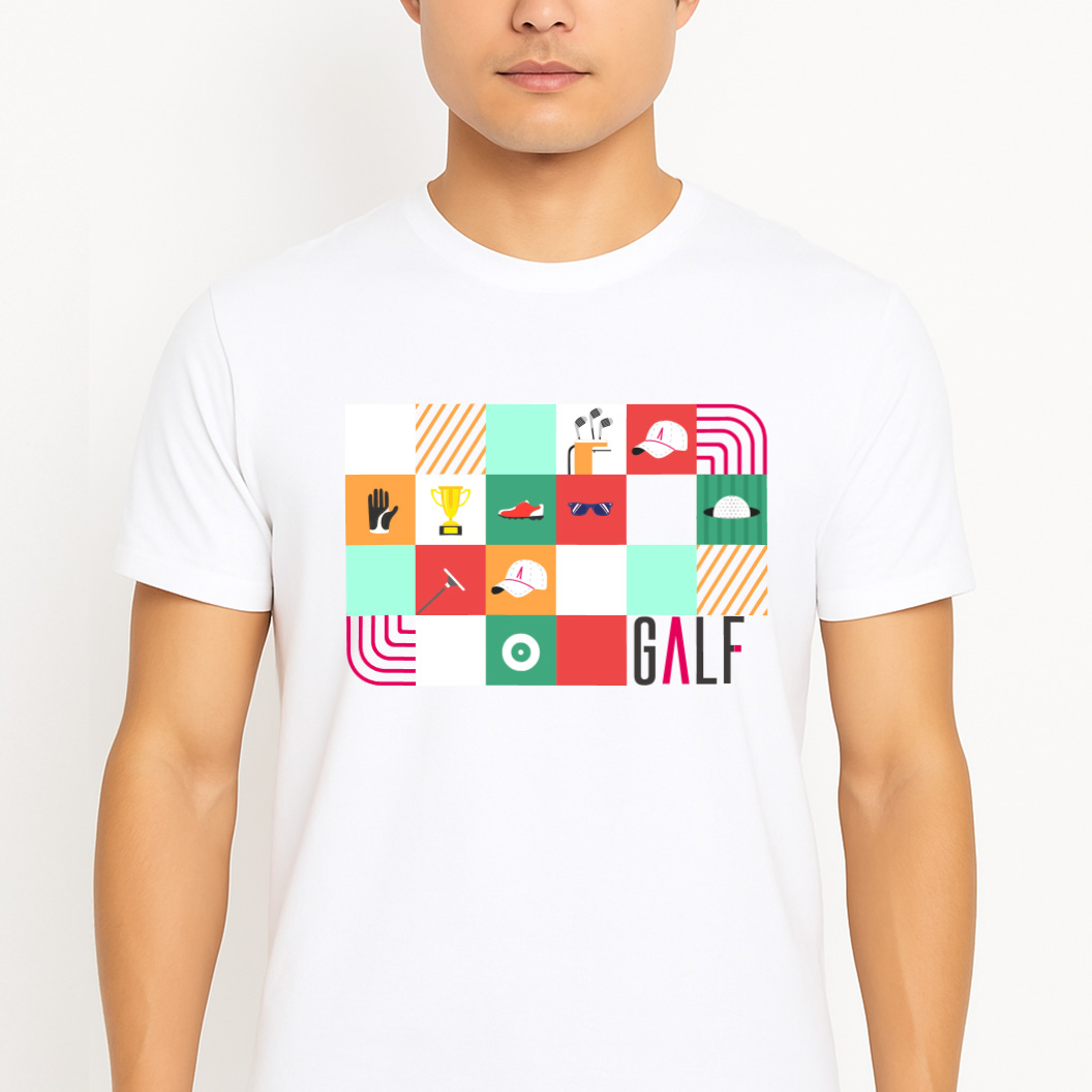 メンズ ゴルフモチーフフロントプリントTシャツ ホワイト