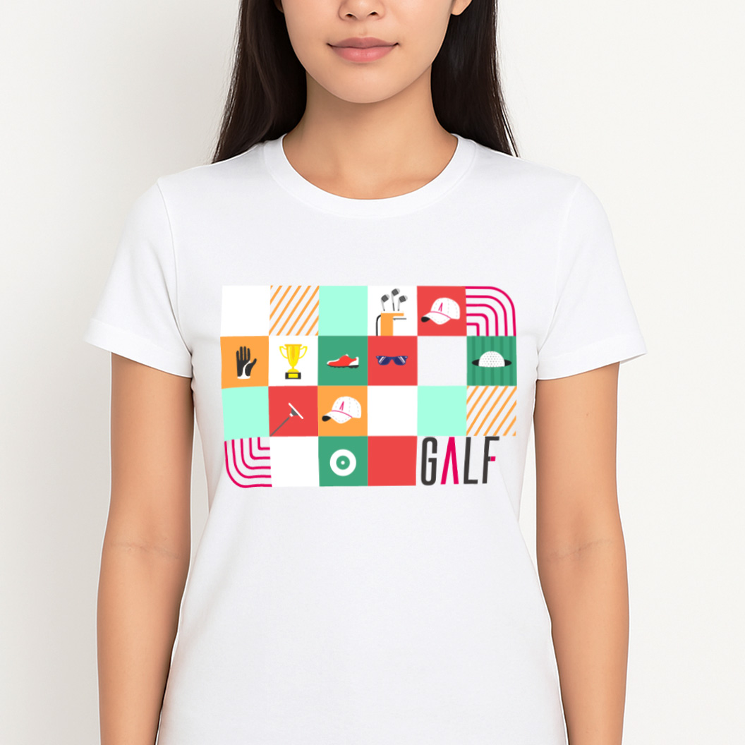 レディース ゴルフモチーフフロントプリントTシャツ ホワイト